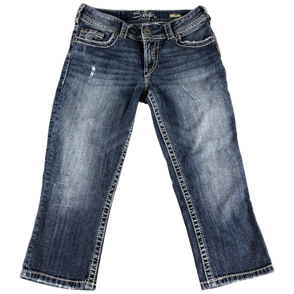 Silver Jeans Co. Suki Surplus Capri Jeans Womens 28x19 Blue Denim Y2K Distressed